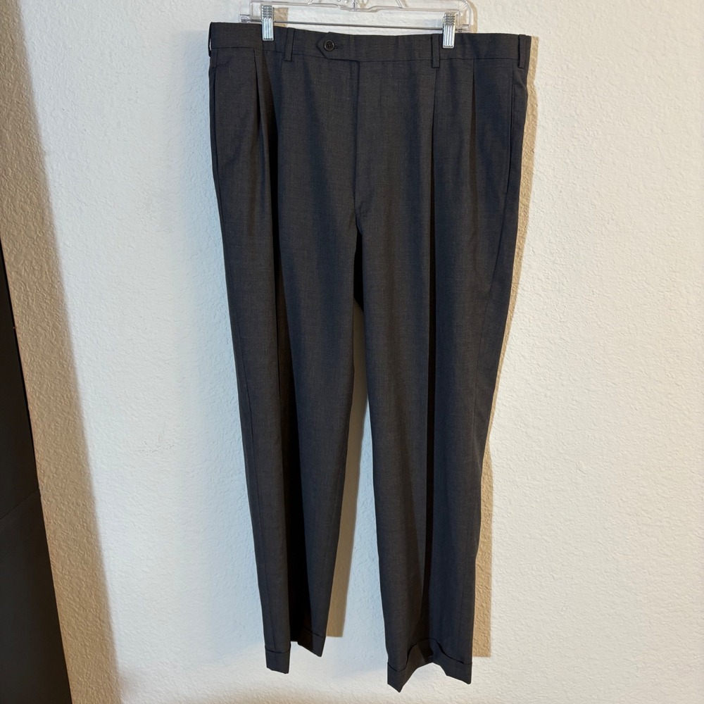 Brooks Brothers Dress Pants Mens 38x34 Gray Loro Piana Wool Pleated Cuffed